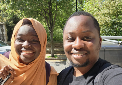 Chris (right) with fellow student Isatou after finishing their course work &amp; lectures in May 2023, photo by Chris Mwema