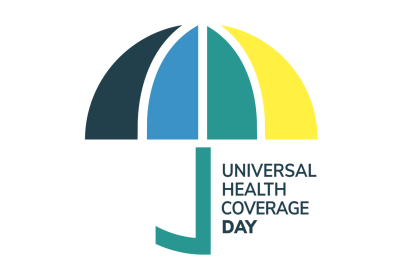 Universal Health Coverage Day logo - graphic includes a colourful umbrella with a text saying &quot;Universal Health Coverage Day&quot; 