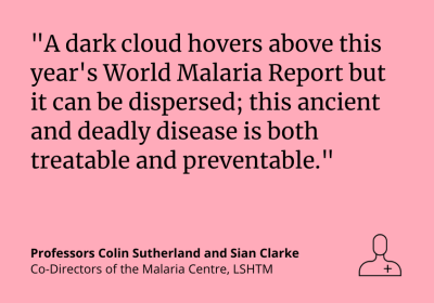 Professors Colin Sutherland and Sian Clarke: &quot;A dark cloud hovers above this year&#039;s World Malaria Report but it can be dispersed; this ancient and deadly disease is both treatable and preventable&quot;
