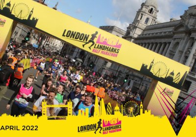 Runners running through streets of London at London Landmarks Half Marathon