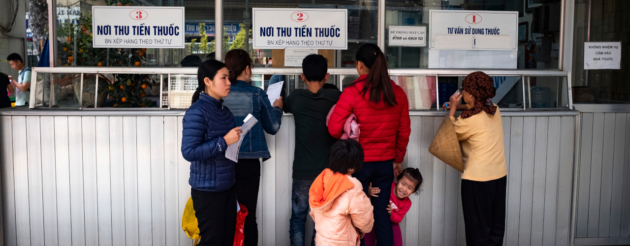 A family waiting at a hospital reception in Hanoi, Vietnam. © World Health Organization/Sebastian Liste/2018