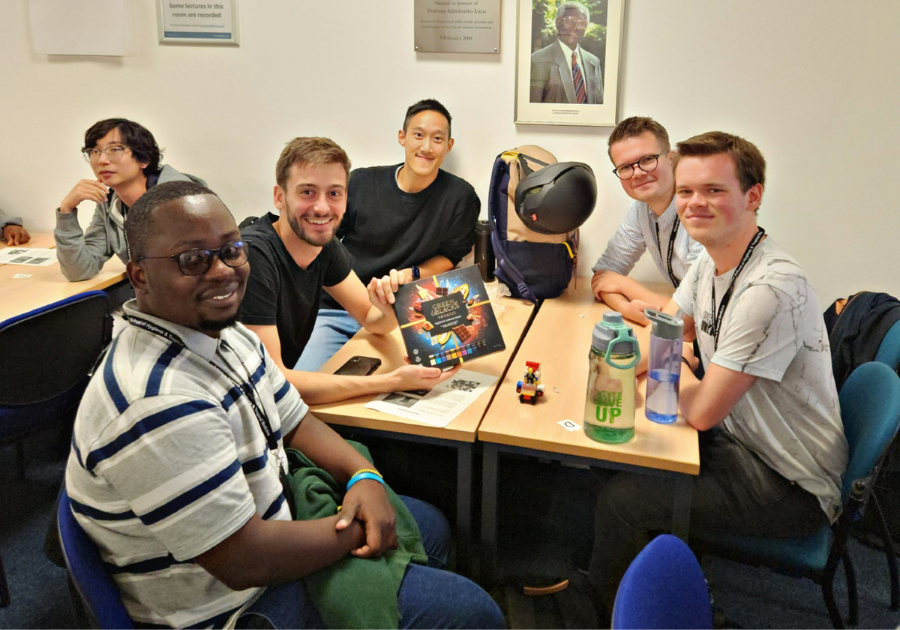 Chris (left) with fellow classmates during Welcome Week in September 2022, photo by Chris Mwema