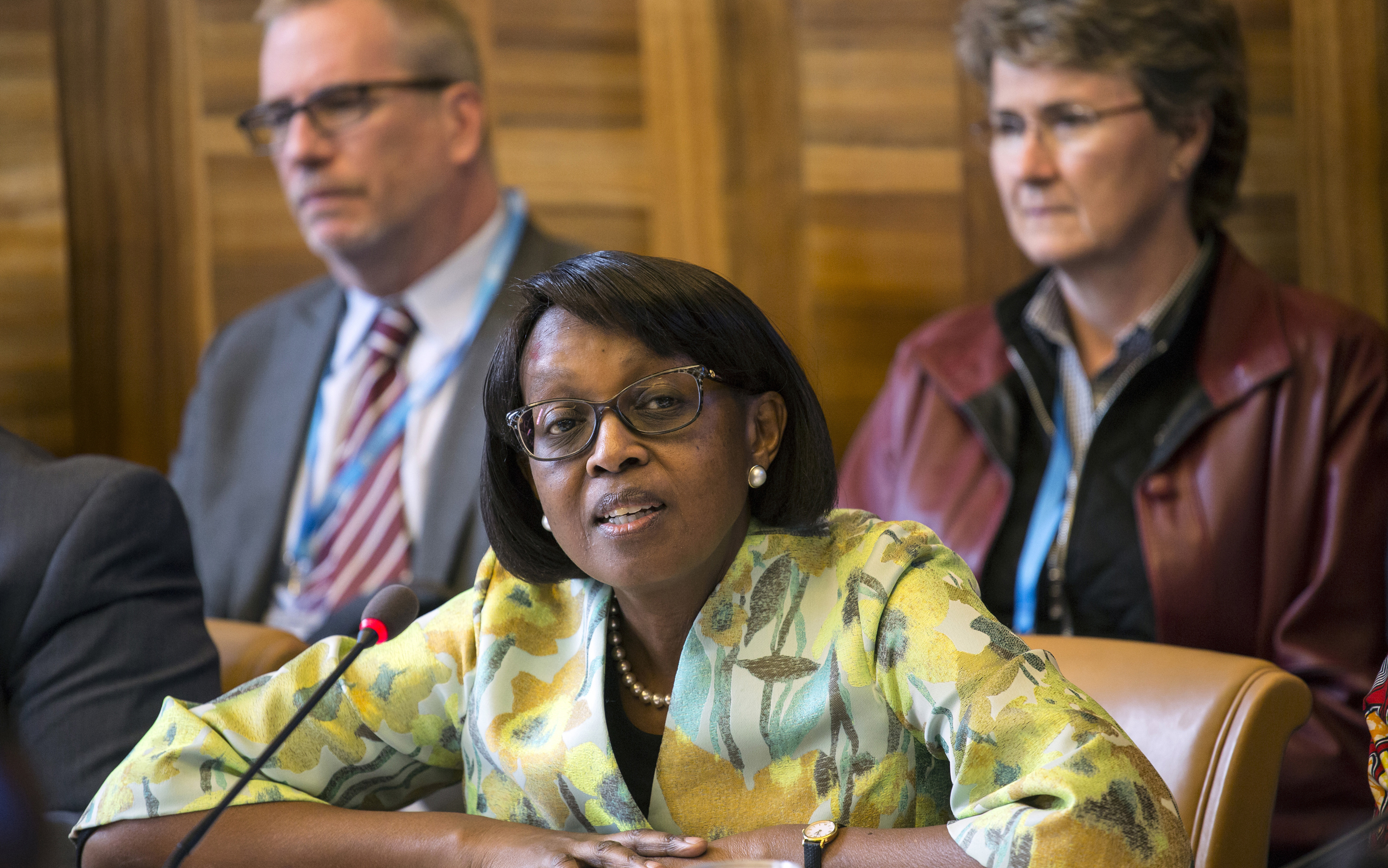 Dr Moeti at meeting of launch of ESPEN at World Health Assembly 2016. Image courtsey of WHO/ L. Cipriani