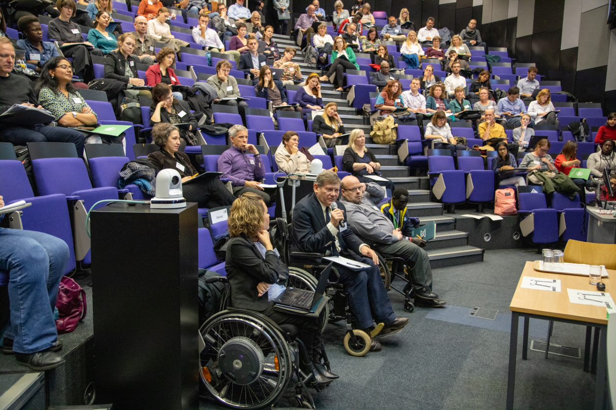 Delegates in the auditorium during a Q&A during the plenary session at the Third International Conference on Disability and Development, November 2019