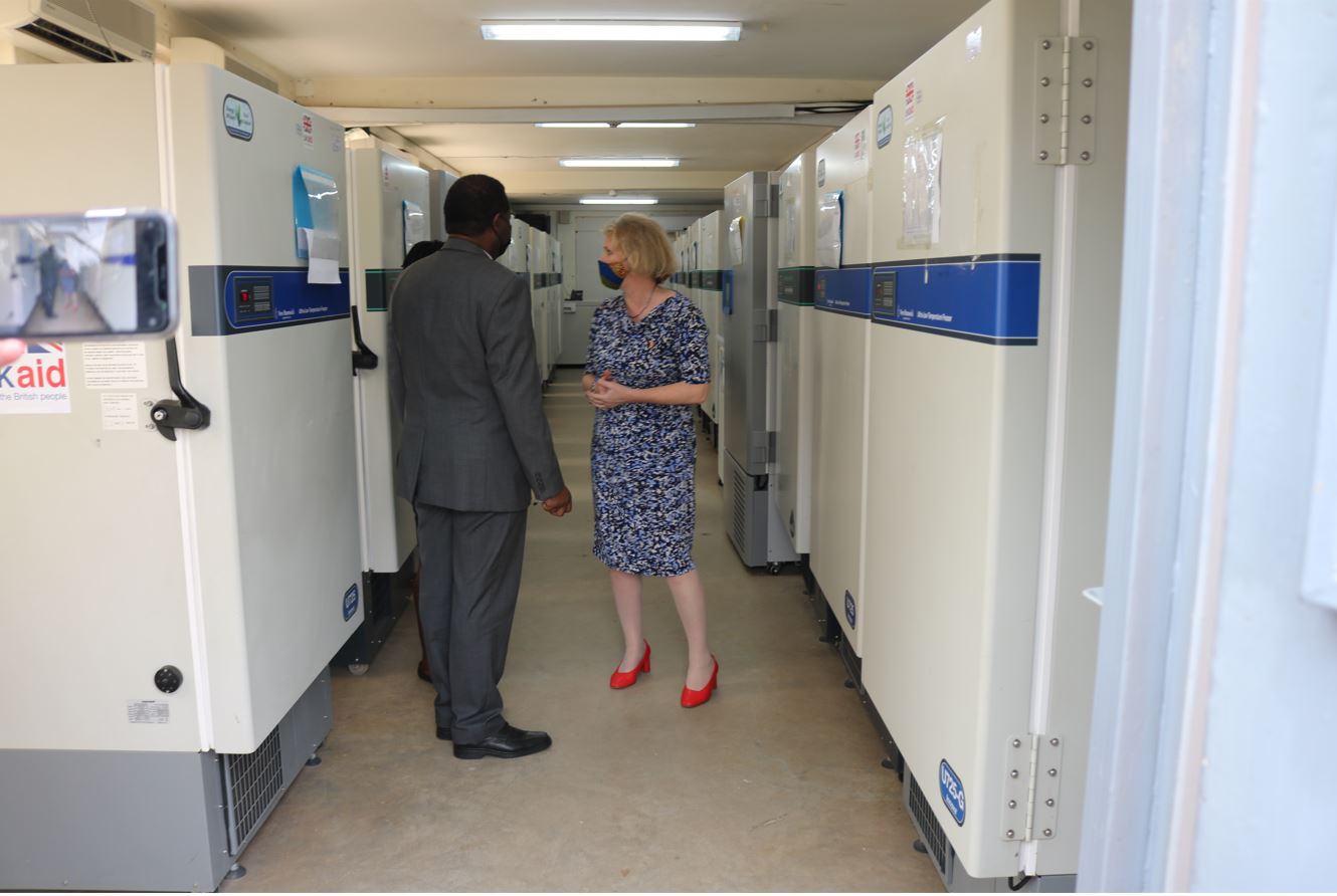 UK Minister Vicky Ford in one of the Bio-Banks that house over 60 Freezers where samples are kept. 