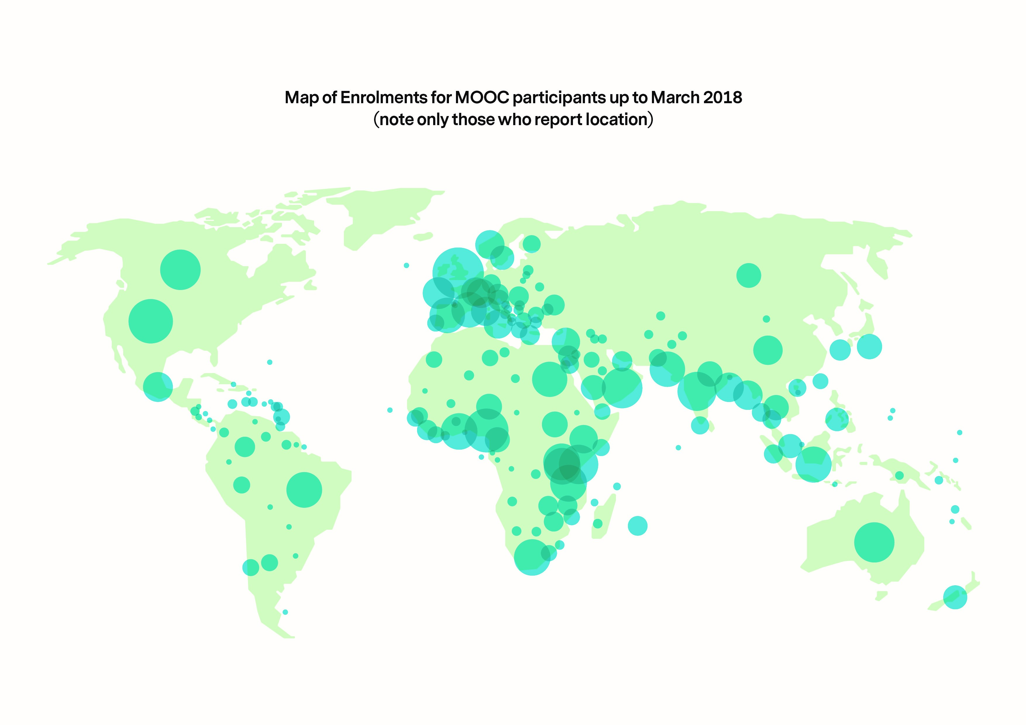 Map of enrolments for MOOC participants up to March 2018