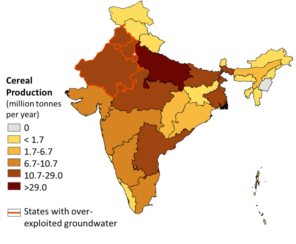 Cereal production in India map