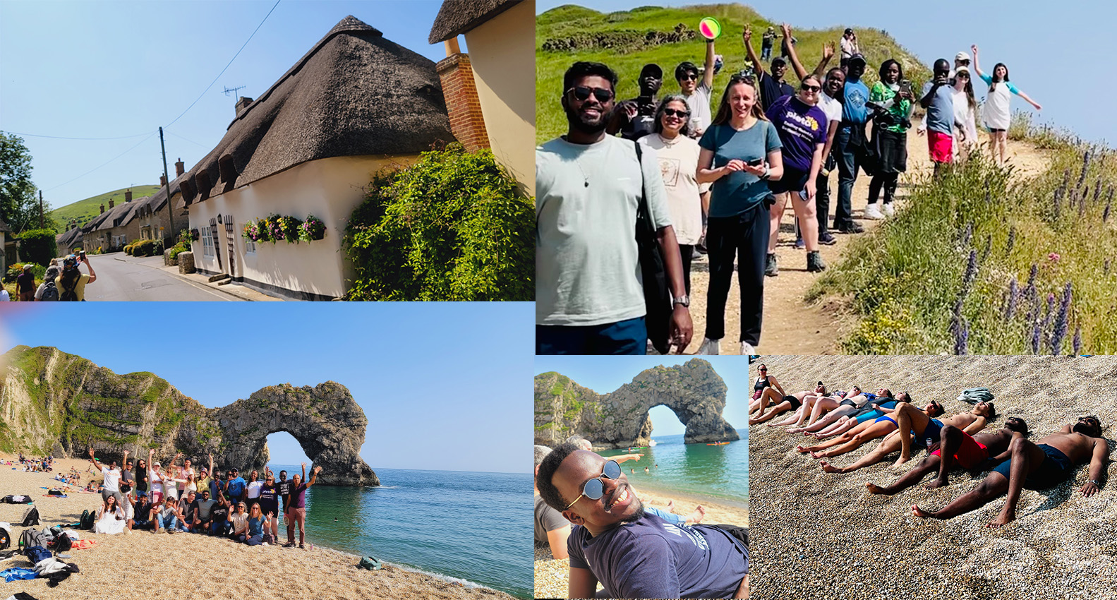 MSc PH4D students walking and relaxing on the beach in Dorset