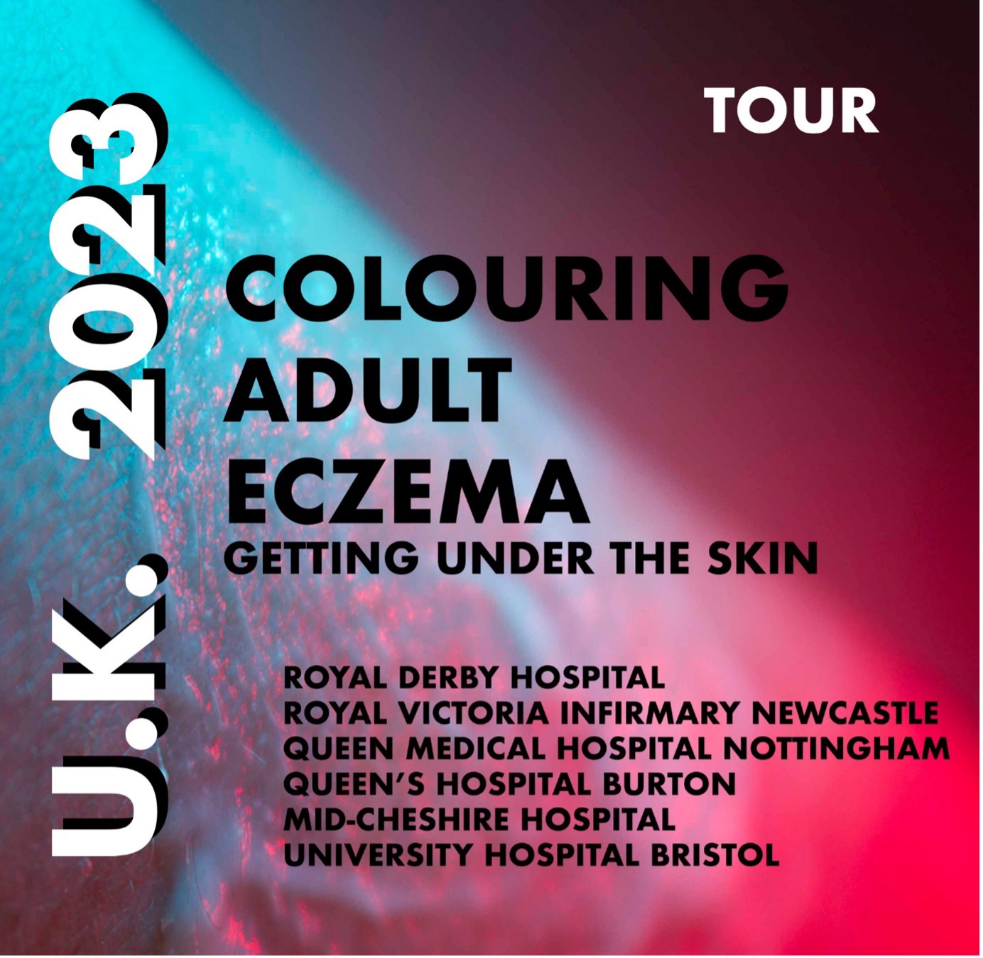 Colouring Adult Eczema UK 2023 tour poster listing locations