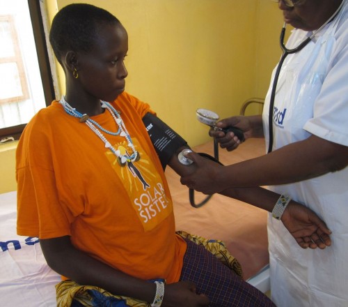 A woman having her blood pressure taken as part of antenatal care and before she was given IPTp, Handeni District Hospital, Tanzania.  Photo: Matthew Chico