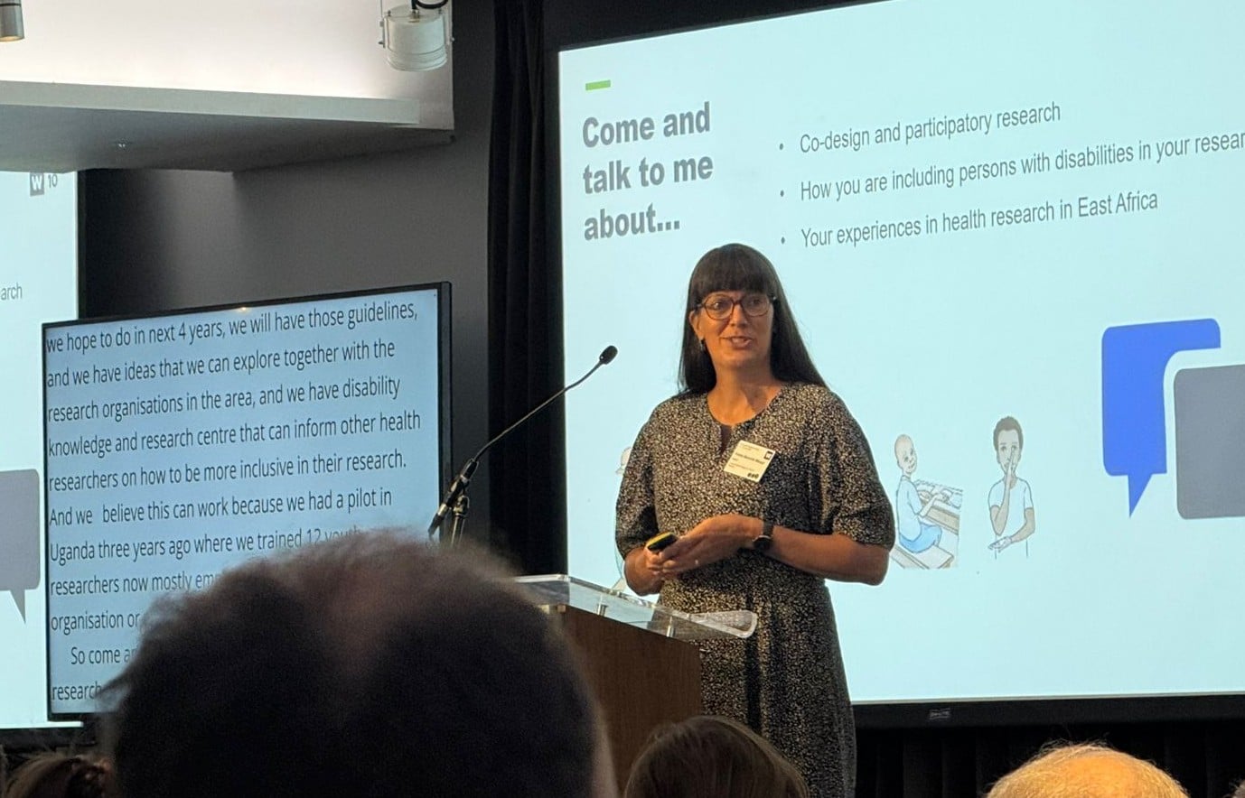 Dr Femke Bannink Mbazzi introduces the Disability Inclusive Youth project at the Wellcome Researcher Meeting.