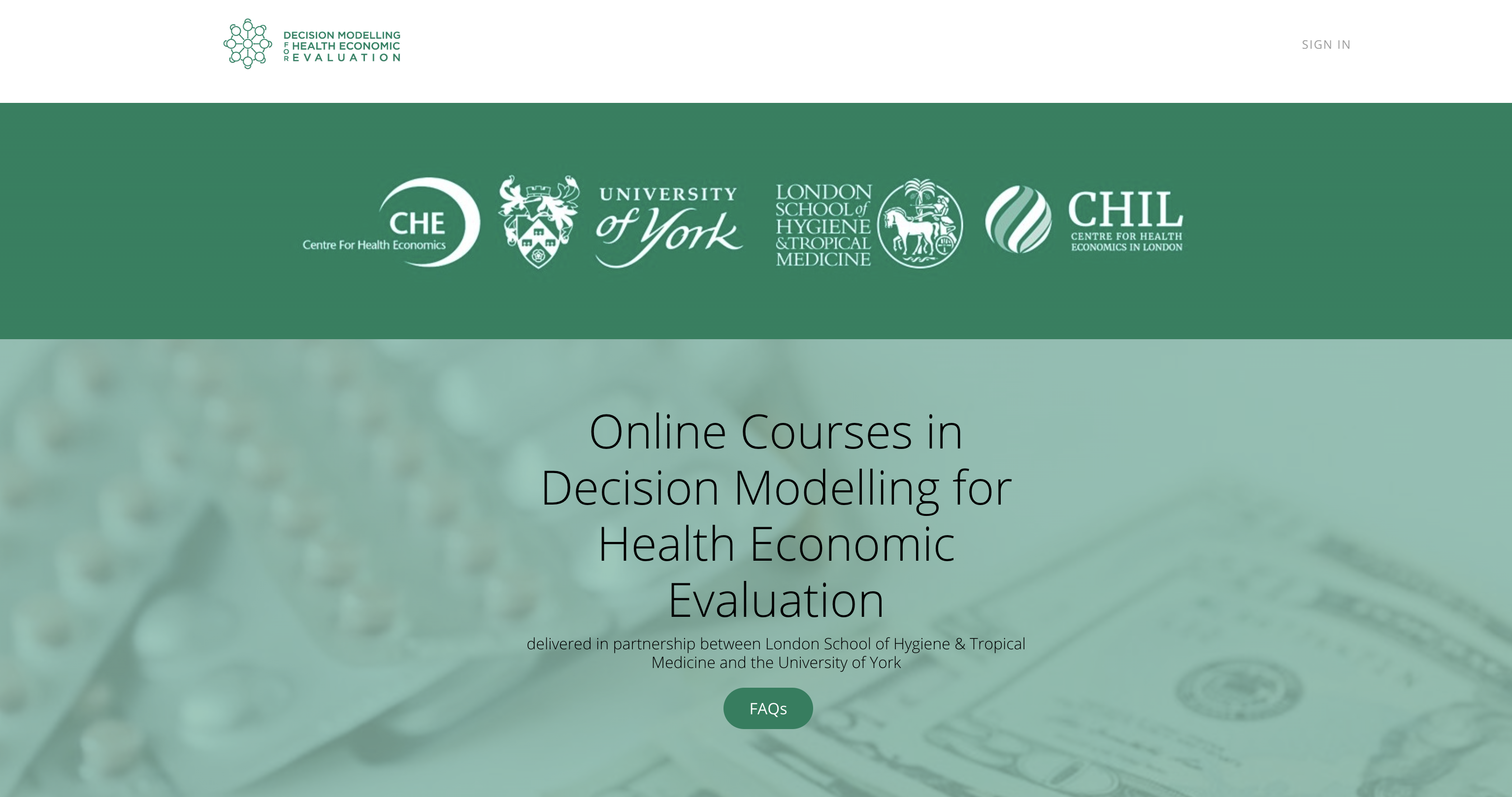 screenshot of the Online Courses in Decision Modelling for Health Economic Evaluation website