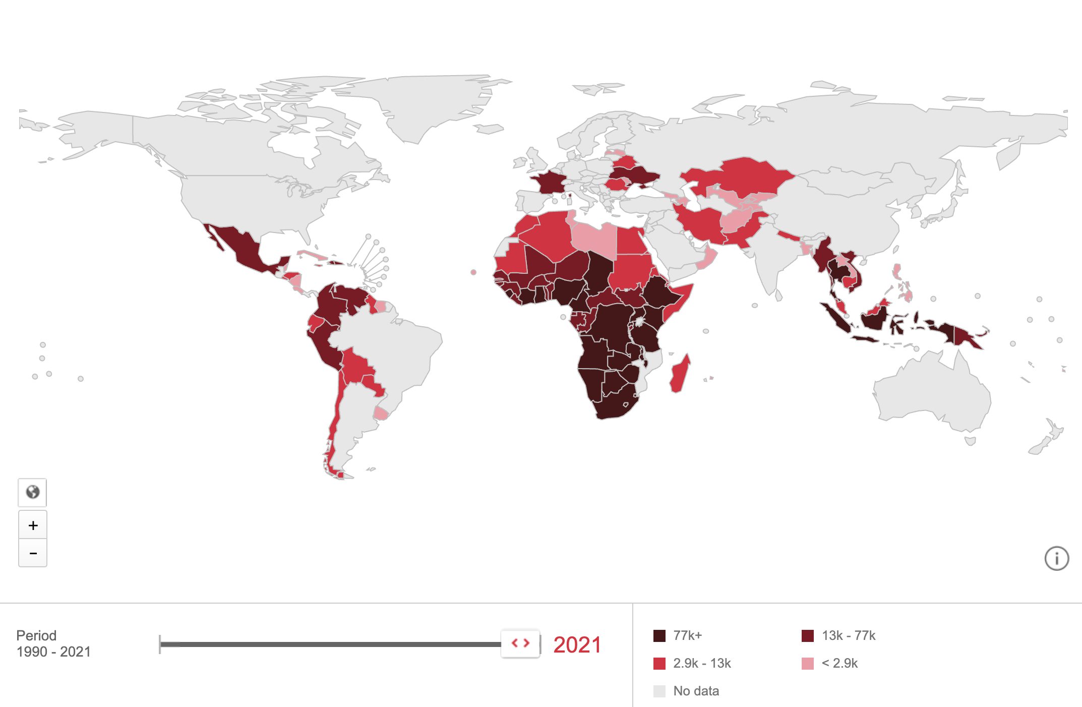 The current numbers of HIV exposed uninfected children by country. Graph taken from UNAIDs AIDSinfo website.