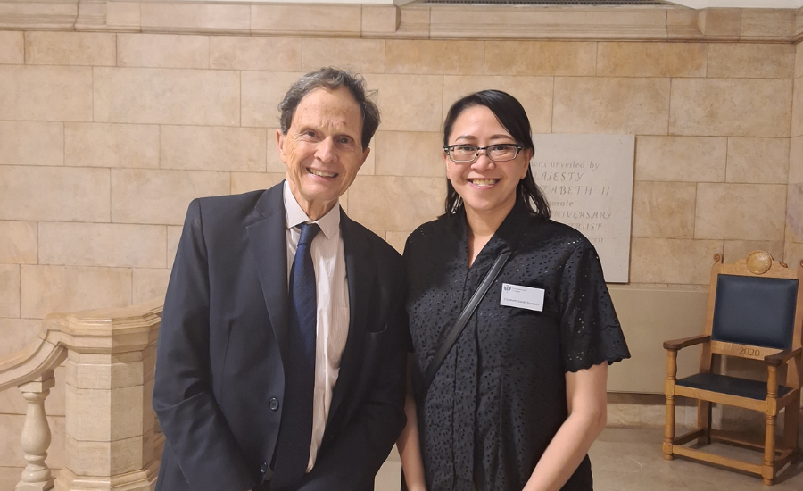 DrPH Student Sarah Salmon with Professor David Heymann at the Goodenough College Natural and Health Science Faculty Dinner in 2024.