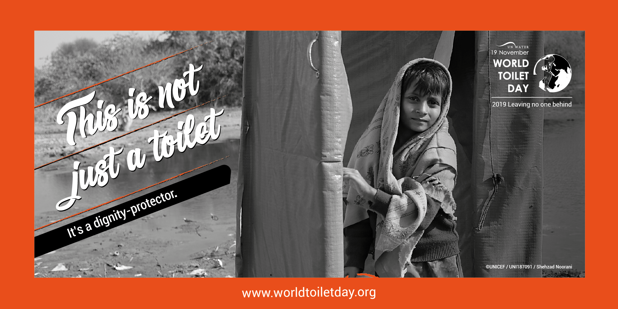 Small child with text for World Toilet Day 2019: "This is not just a toilet. It's a dignity protector." Credit: www.worldtoiletday.org