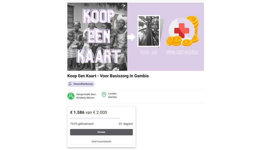 Screenshot of Dutch website of the fundraiser “Koop een Kaart” (Buy a Card)