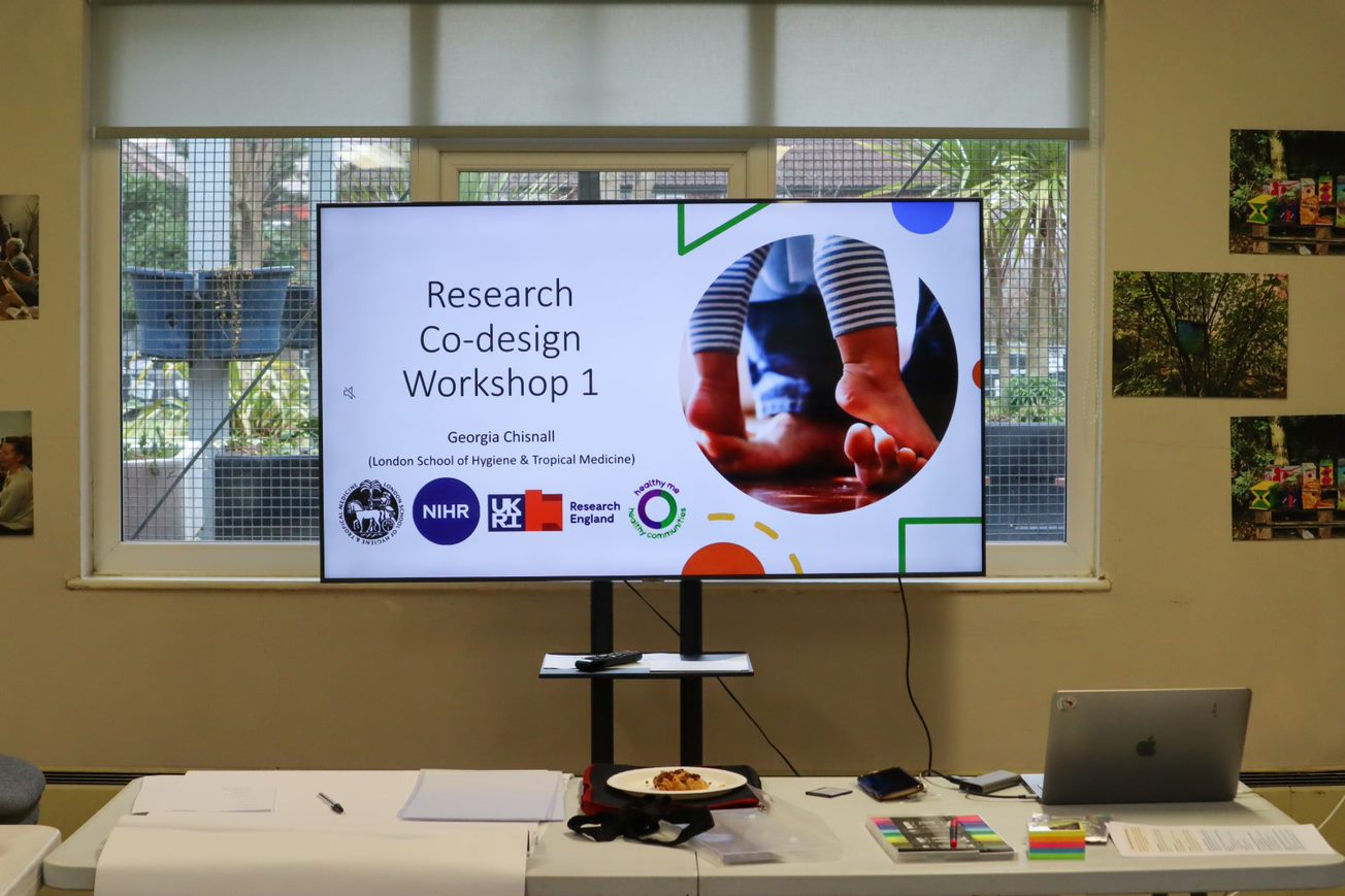 Screen showing title slide with the words "Research Co-design Workshop 1"
