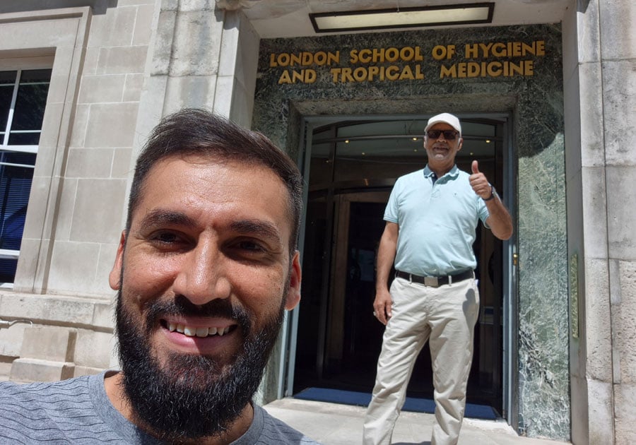 Jehangir and Mohamed Sheriff outside LSHTM