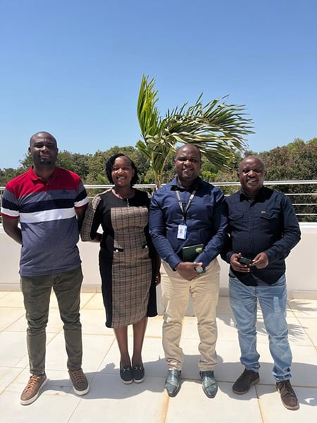 Dr Leopold Tientcheu (middle right) with fellows from Zimbabwe: Edwin, Tatenda, Chimuti (from left to right)
