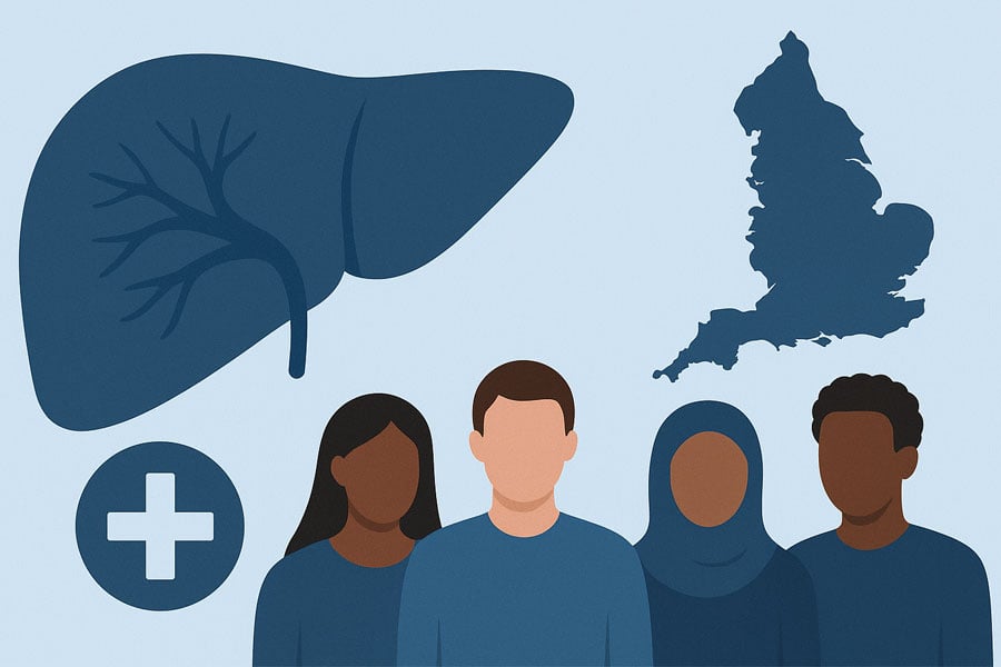 Graphic of liver, and England map
