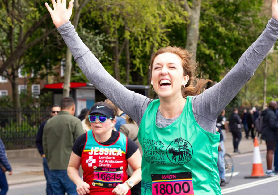 Ashlyn Anderson, MSc Nutrition for Global Health 2024, running the London Landmarks Half Marathon.