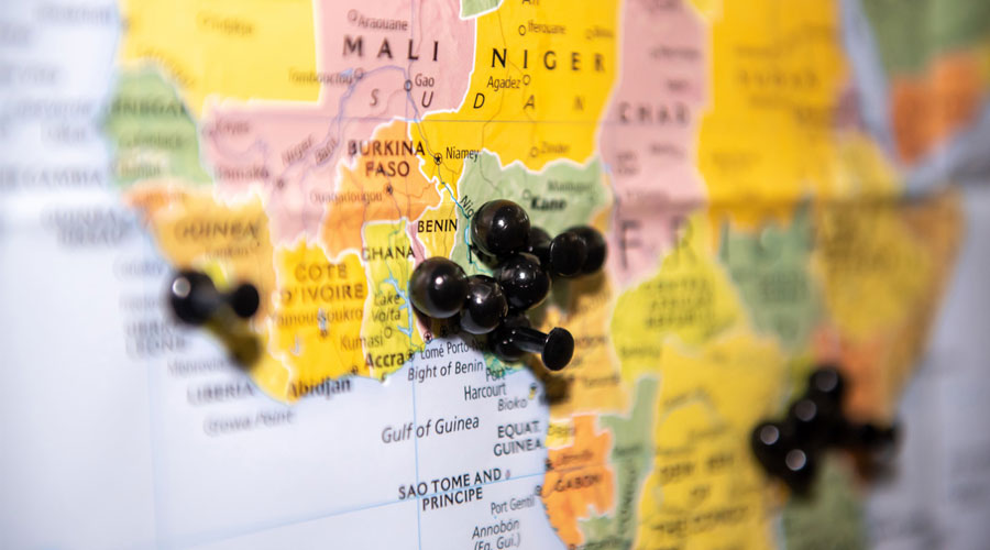Map of Africa with pins on different areas