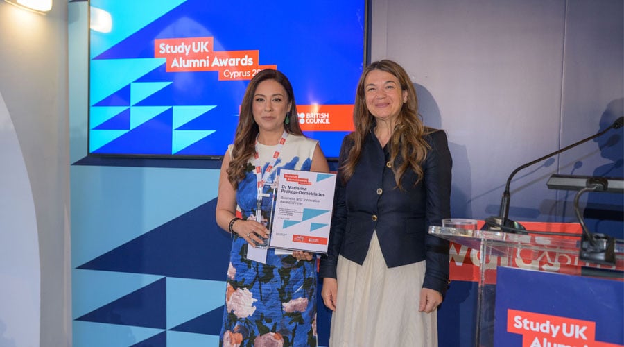 Marianna accepting her award at the StudyUK ceremony in Cyprus