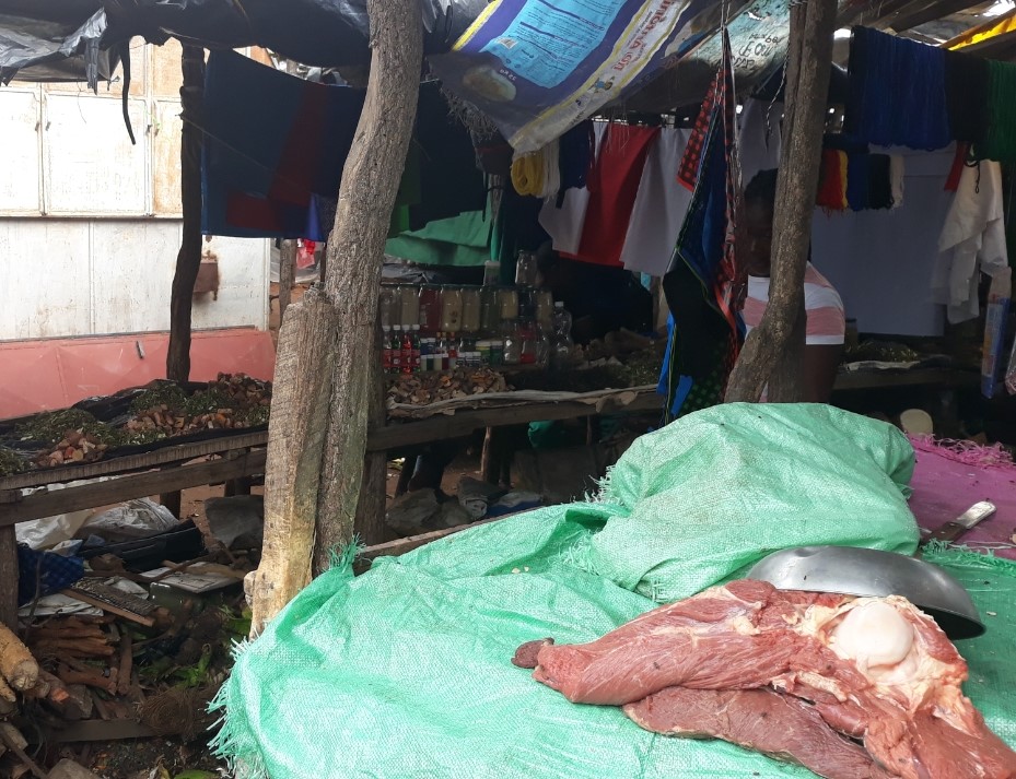Meat for sale in the Polana-Caniço local market