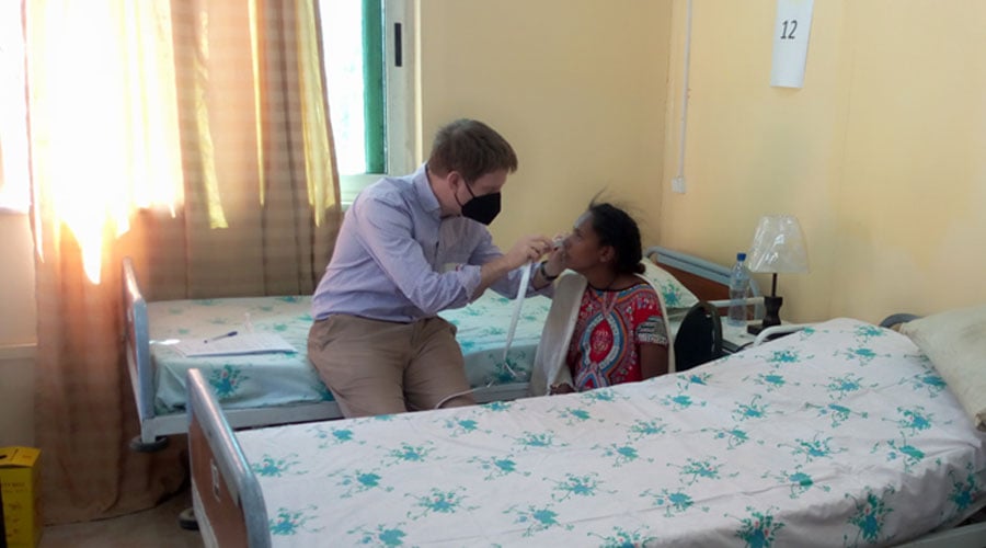 Dr Micheal Marks examining a patient with CL at ALERT, Ethiopia