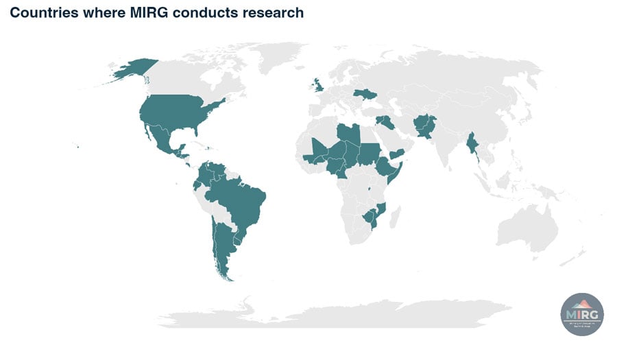 Figure created by the MIRG team in R. It illustrates the geographical coverage of MIRG’s highlighted projects and collaborations (see project descriptions for specific countries and regions)