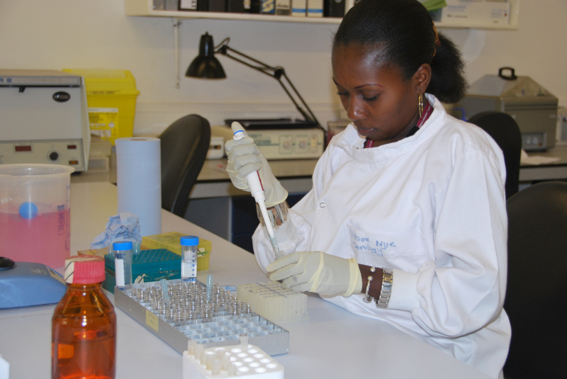 A scientist working with samples in viles