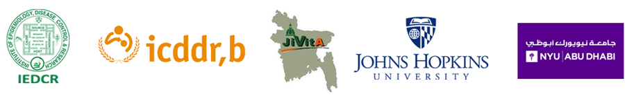 IEDCR, ICDDRB, JiViTa, Johns Hopins University and NYU University, Abu Dhabi logos