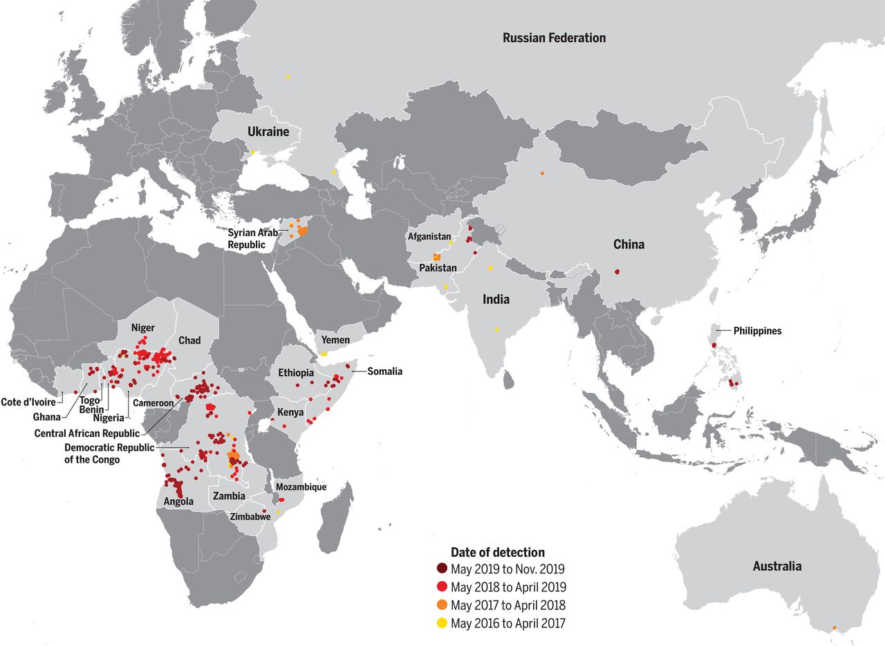 Map of polio cases