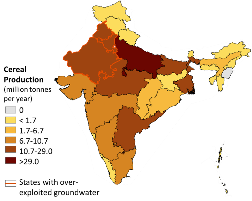  State-level annual cereal production for the study year (2011-12)