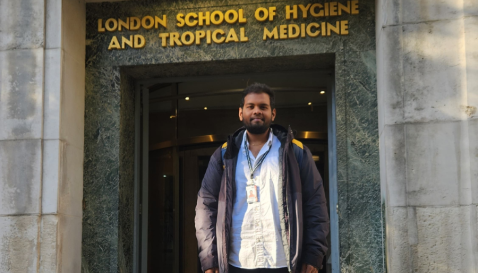 Standing outside LSHTM Keppel Street Building, Yogavigneshwaran Chella pandian