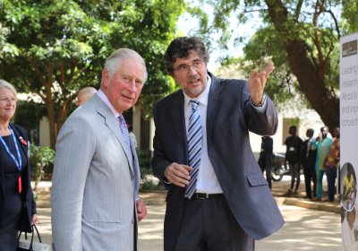 Caption: His Royal Highness Prince of Wales and MRC Unit The Gambia at LSHTM Director Professor Umberto D&#039;Alessandro. Credit: MRC Unit The Gambia at LSHTM