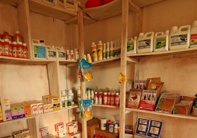 An informal drug store in Uganda, selling antibiotics and other medicines