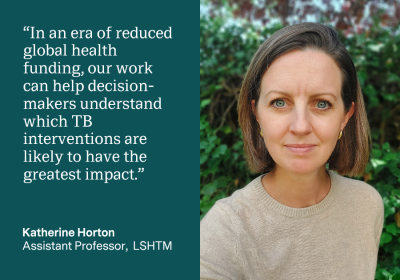 Quote from Katherine Horton: "In an era of reduced global health funding, our work can help decision-makers understand which TB interventions are likely to have the greatest impact."