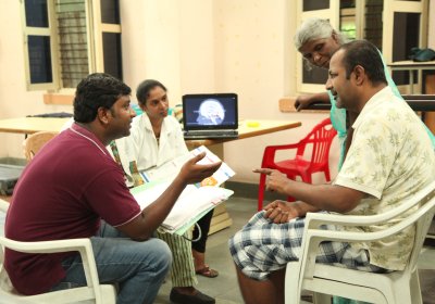 Discussion with stroke patient