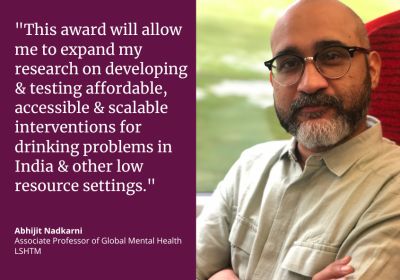 Abhi Nadkarni said: "This award will allow me to expand my research on developing & testing affordable, accessible & scalable interventions for drinking problems in India & other low resource settings."
