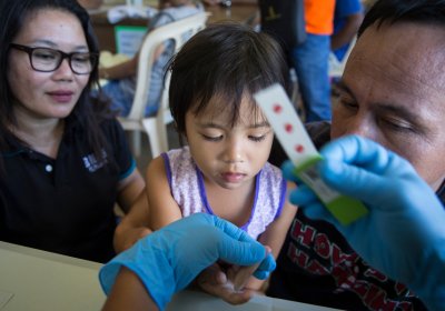 RITM staff take blood sample for a malaria test in The Philippines