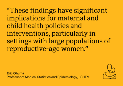 Quote card for Eric Ohuma that reads: "hese findings have significant implications for maternal and child health policies and interventions, particularly in settings with large populations of reproductive-age women.”