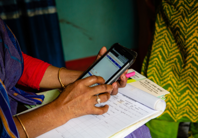 Community health worker collects demographic data using a tablet