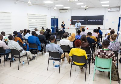 A group people in a seminar room