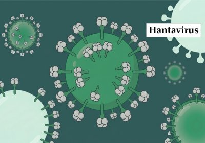 A graphic representing hantavirus. Credit: LSHTM.