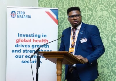 Odinaka Obeta at the UK House of Commons in Westminster, addressing policymakers at a World Malaria Report reception