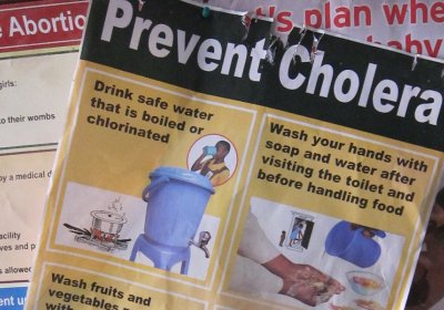 Photo | Prevent Cholera leaflet on noticeboard (c) Dr Sandra Moore