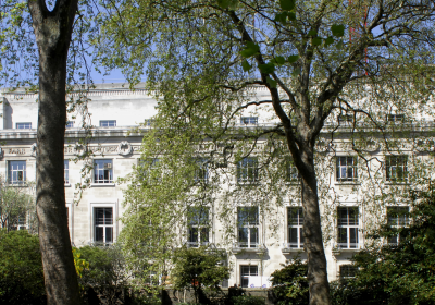 LSHTM building with trees in forefront
