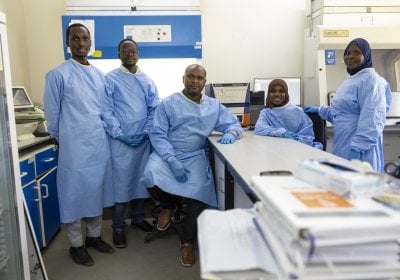 A team of scientists in a lab
