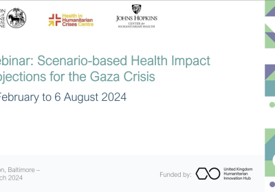 Title slide for the webinar on Scenario-based health impact projections for the Gaza crisis